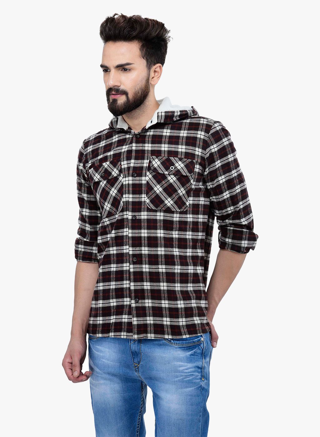 Brown Check Hooded Shirt – Owncraft Online Woolen Clothing Store