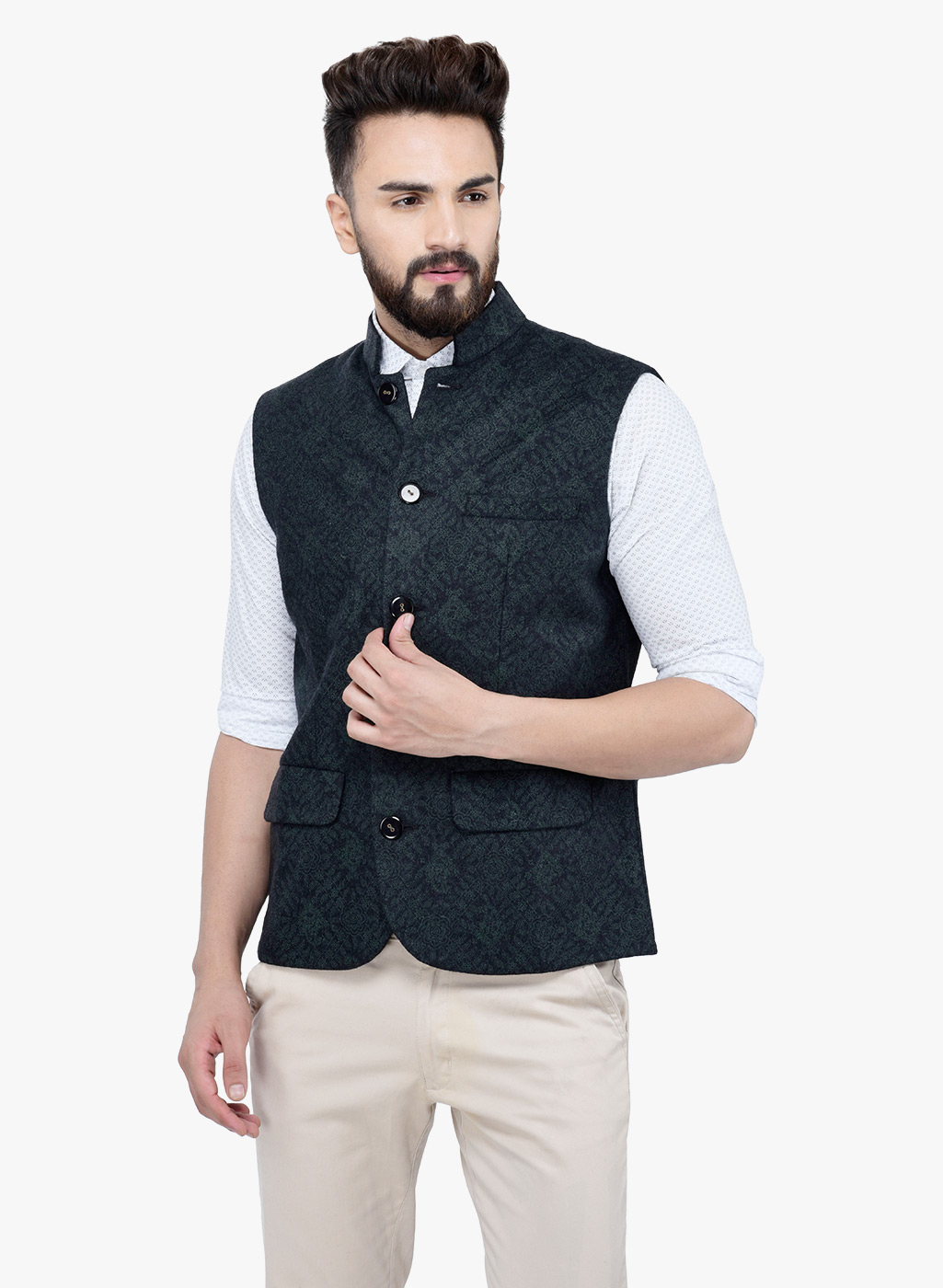 Green Printed Wool Modi Jacket – Owncraft Online Woolen Clothing Store