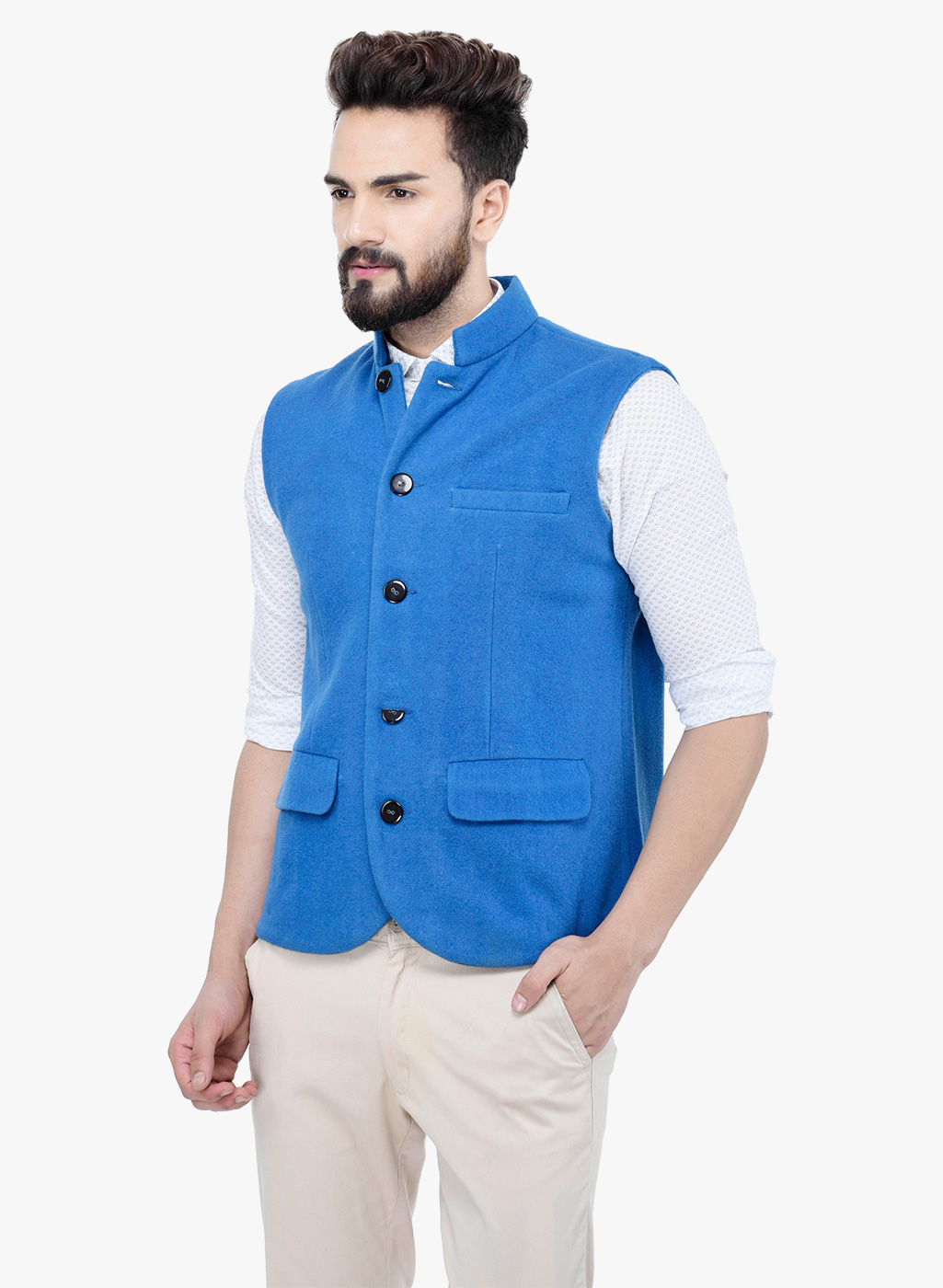 Bright Blue Wool Modi Jacket – Owncraft Online Woolen Clothing Store