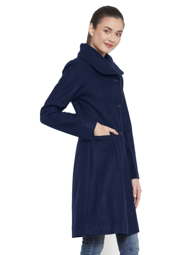 Women’s Navy Blue Wool Coat – Owncraft Online Woolen Clothing Store