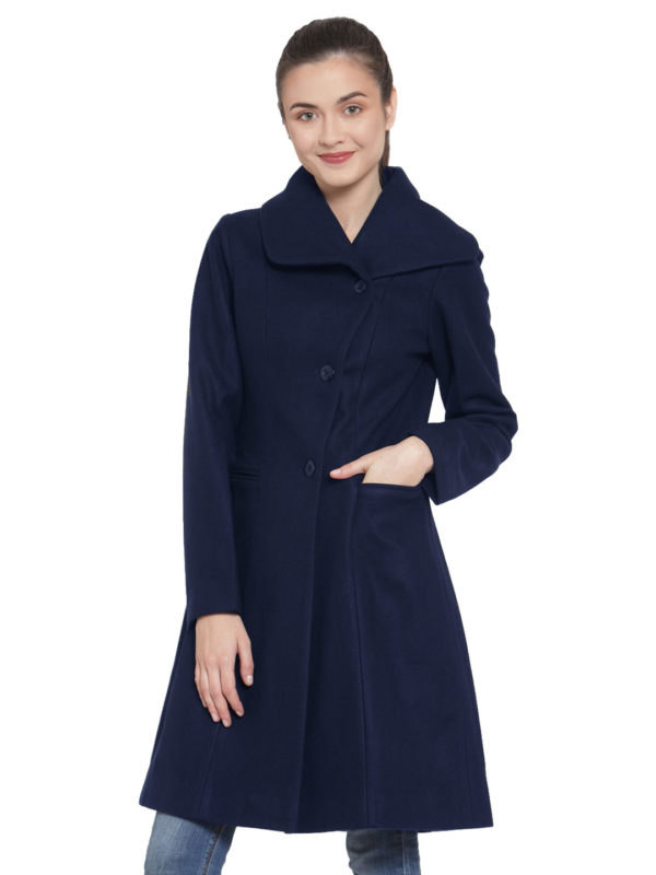Women’s Navy Blue Wool Coat – Owncraft Online Woolen Clothing Store