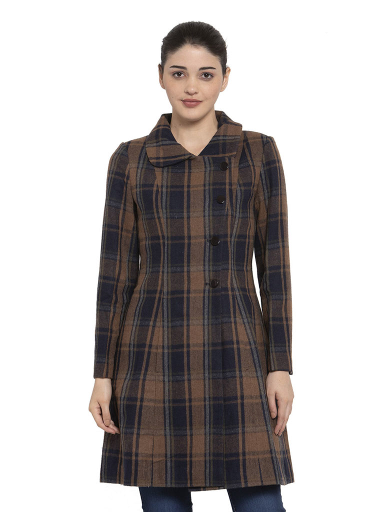 Brown Blue Checkered Wool Coat Owncraft Online Woolen Clothing Store