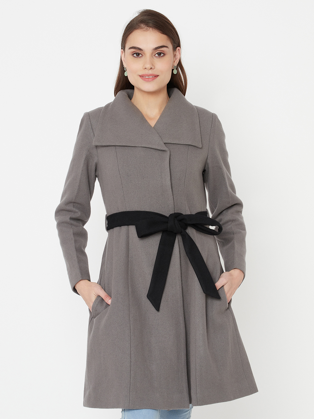 Grey Wool Coat With Contrast Belt – Owncraft Online Woolen