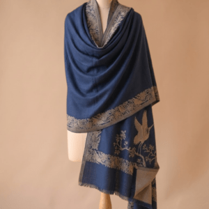 Blue Reversible Zari Wool Stole